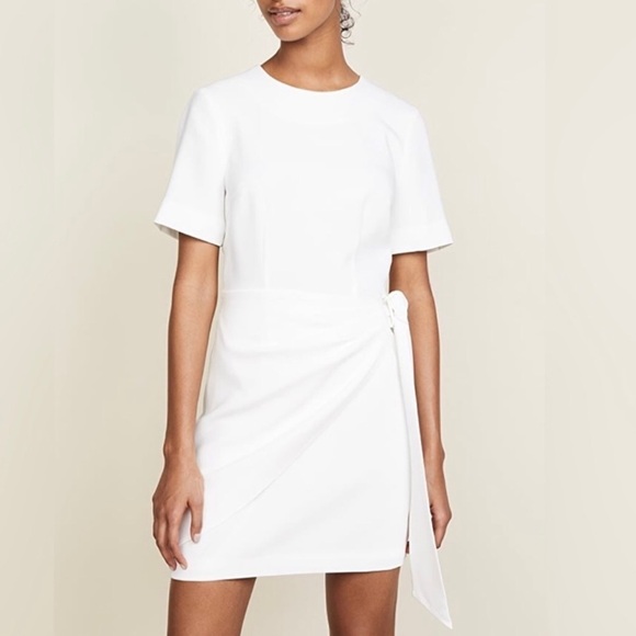 Cinq A Sept Bia Ivory Short Sleeve Crew Neck Tie Mini Dress Size 2 White - Picture 1 of 7